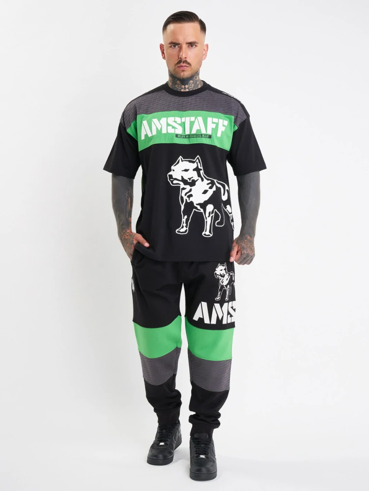 Amstaff pánské tepláky Masho Black/Grey/Green